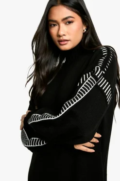 Jumper Dresses|Jumper Dresses*boohoo Blanket Stitch Detail Oversized Knitted Maxi Dress black