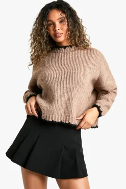Oversized Jumpers|Jumpers*boohoo Blanket Stitch Detail Super Soft Knitted Jumper mocha