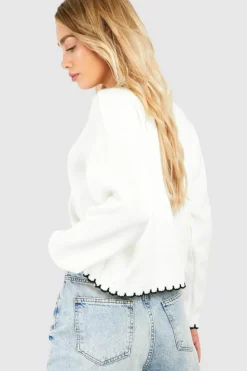 Cardigans|Knitwear*boohoo Blanket Stitch Knitted Crop Cardigan ecru