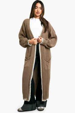 Cardigans*boohoo Blanket Stitch Knitted Maxi Cardigan mocha
