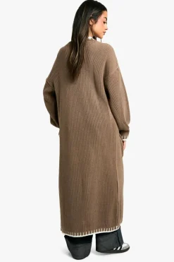 Cardigans*boohoo Blanket Stitch Knitted Maxi Cardigan mocha