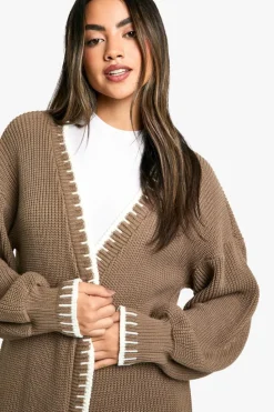 Cardigans*boohoo Blanket Stitch Knitted Maxi Cardigan mocha