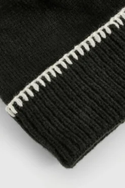 Hats & Gloves|Hats & Gloves*boohoo Blanket Stitch Trim Knitted Beanie black