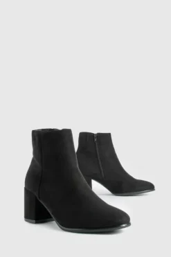 Heels|Heeled Boots*boohoo Block Heel Ankle Faux Suede Shoe Boots black