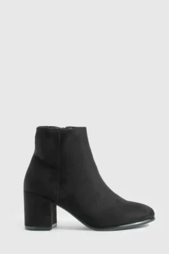 Heels|Heeled Boots*boohoo Block Heel Ankle Faux Suede Shoe Boots black