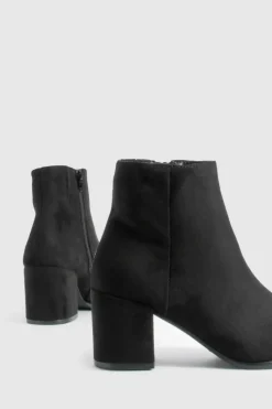 Heels|Heeled Boots*boohoo Block Heel Ankle Faux Suede Shoe Boots black