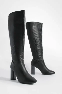 Heels|Over The Knee Boots*boohoo Block Heel Knee High Boots black