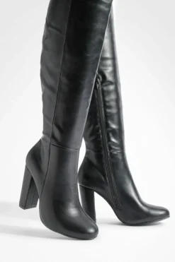 Heels|Over The Knee Boots*boohoo Block Heel Knee High Boots black
