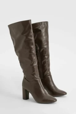 Heels|Knee High Boots*boohoo Block Heel Knee High Boots chocolate