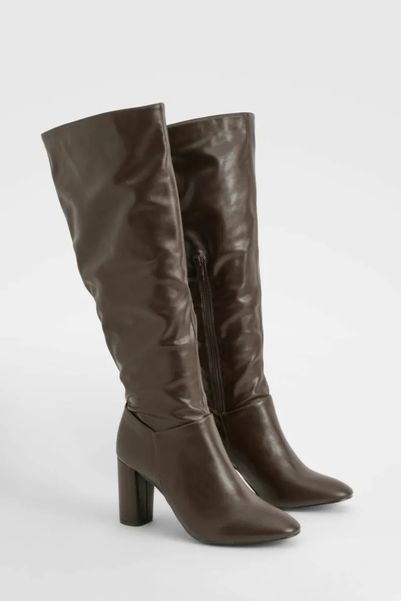 Heels|Knee High Boots*boohoo Block Heel Knee High Boots chocolate