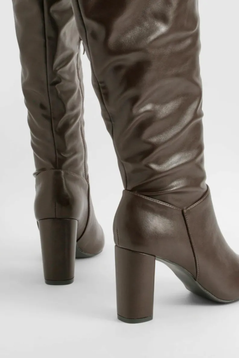 Heels|Knee High Boots*boohoo Block Heel Knee High Boots chocolate