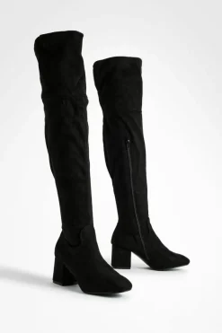 Heels|Over The Knee Boots*boohoo Block Heel Over The Knee High Boots black