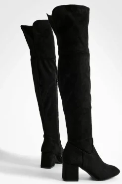 Heels|Over The Knee Boots*boohoo Block Heel Over The Knee High Boots black