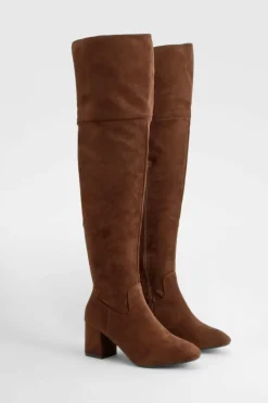 Heels|Over The Knee Boots*boohoo Block Heel Over The Knee High Boots chocolate