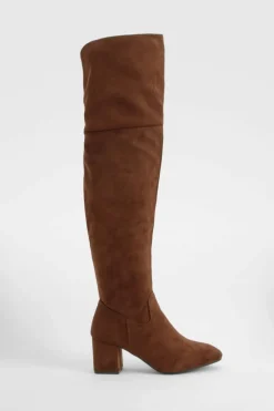 Heels|Over The Knee Boots*boohoo Block Heel Over The Knee High Boots chocolate