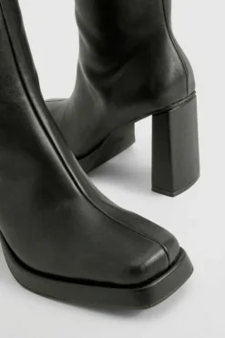 Heels|Over The Knee Boots*boohoo Block Heel Platform Knee High Boots black
