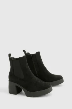 Heels|Heeled Boots*boohoo Block Heeled Chelsea Ankle Boot black