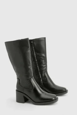 Heels|Over The Knee Boots*boohoo Block Heeled Knee High Boots black