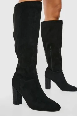 Heels|Over The Knee Boots*boohoo Block Wooden Heel Knee High Boots black