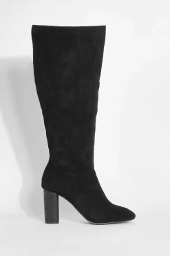 Heels|Over The Knee Boots*boohoo Block Wooden Heel Knee High Boots black