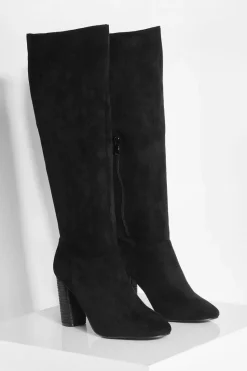 Heels|Over The Knee Boots*boohoo Block Wooden Heel Knee High Boots black