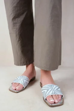 Sandals*Where's That From Blossom' Flat Sandals With Sparkly Textured Single Band Silver