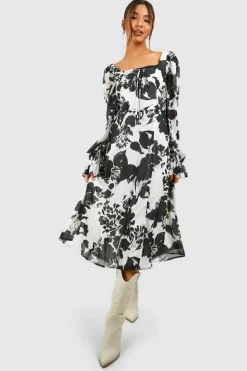 Skater Dresses|Midi Dresses*boohoo Blosuon Sleeve Midi Milkmaid Dress cream