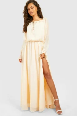 Smock Dresses*boohoo Blouson Chiffon Maxi Dress cream