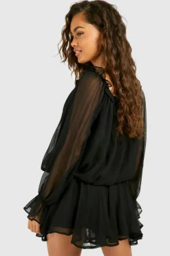 Smock Dresses*boohoo Blouson Chiffon Mini Dress black