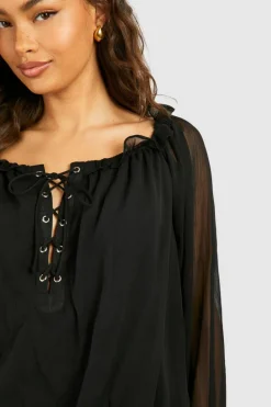 Smock Dresses*boohoo Blouson Chiffon Mini Dress black