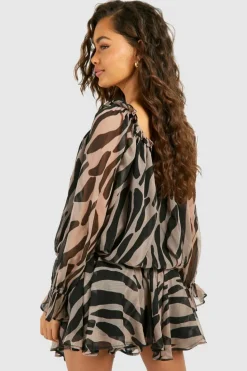 Smock Dresses*boohoo Blouson Printed Chiffon Mini Dress animal