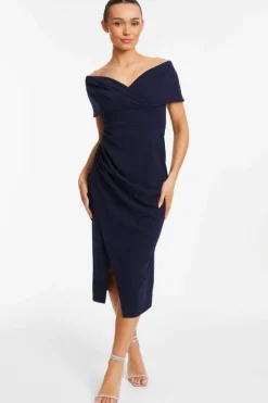 Wrap Dresses|Midi Dresses*Quiz Bardot Ruched Wrap Midi Dress Blue
