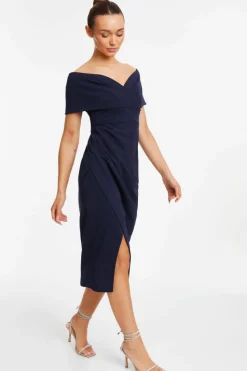 Wrap Dresses|Midi Dresses*Quiz Bardot Ruched Wrap Midi Dress Blue