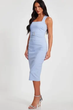 Midi Dresses*Quiz Belted Midi Dress Blue
