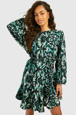 Mini Dresses|Skater Dresses*boohoo Blur Print Godet Mini Dress blue
