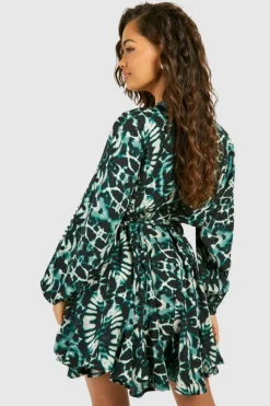 Mini Dresses|Skater Dresses*boohoo Blur Print Godet Mini Dress blue