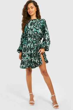 Mini Dresses|Skater Dresses*boohoo Blur Print Godet Mini Dress blue
