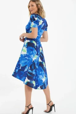 Midi Dresses*Quiz Floral Dip Hem Midi Dress Blue