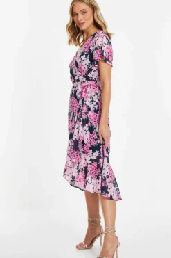 Midi Dresses*Quiz Floral Dip Hem Midi Dress Blue