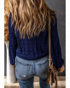 Cardigans*Azura Exchange Lightweight Buttoned Front Crochet Cardigan Blue