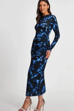 Midi Dresses*Quiz Marble Ruched Midi Dress Blue