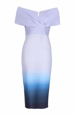 Midi Dresses*Quiz Ombre Bardot Ruched Midi Dress Blue
