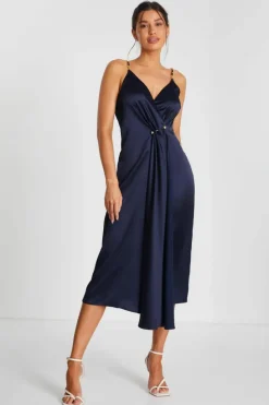 Midi Dresses*Quiz Satin Buckle Front Midi Dress Blue