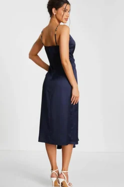 Midi Dresses*Quiz Satin Buckle Front Midi Dress Blue