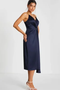 Midi Dresses*Quiz Satin Buckle Front Midi Dress Blue