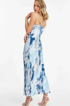 Midi Dresses*Quiz Satin Marble Print Midi Dress Blue