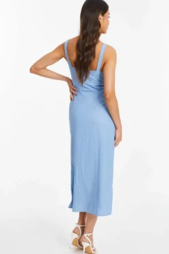 Midi Dresses*Quiz Textured Frill Midi Dress Blue