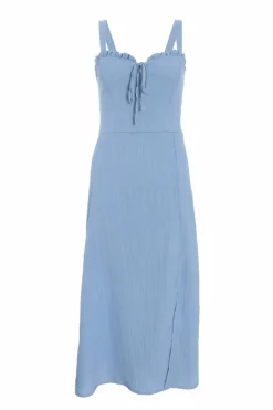 Midi Dresses*Quiz Textured Frill Midi Dress Blue