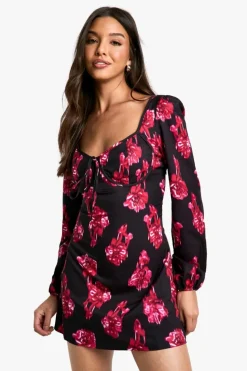 Skater Dresses|Mini Dresses*boohoo Blur Floral Milkmaid Mini Dress black
