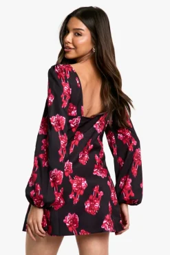 Skater Dresses|Mini Dresses*boohoo Blur Floral Milkmaid Mini Dress black